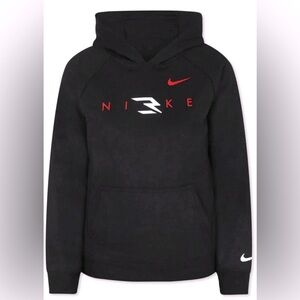 Nike Wordmark Logo Black & Red Pull Over Hoodie Youth Size Medium